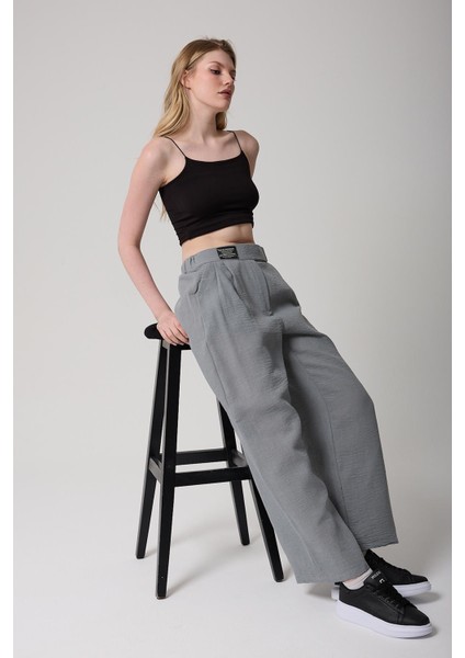 Kadın Yüksek Bel Cırtlı Palazzo Pantolon