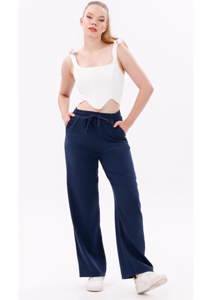 Kadın Yüksek Bel Gabardin-Keten Dokulu Pantolon – Nefes Alabilir Kumaş, 4 Mevsim indirimleri