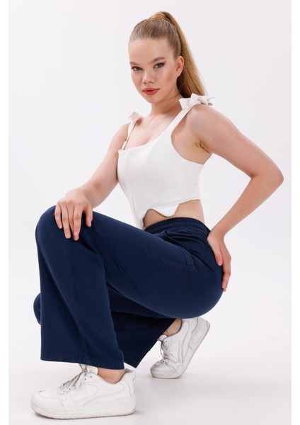 Kadın Yüksek Bel Gabardin-Keten Dokulu Pantolon – Nefes Alabilir Kumaş, 4 Mevsim