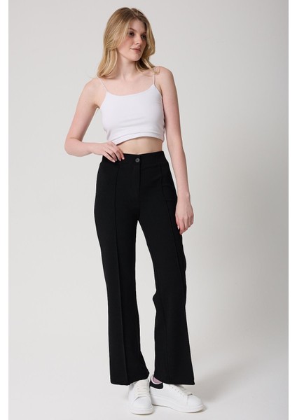 Kadın Yüksek Bel Toparlayıcı Ispanyol Paça Palazzo Pantolon
