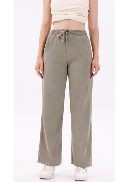 Kadın Yüksek Bel Gabardin-Keten Dokulu Pantolon – Nefes Alabilir Kumaş, 4 Mevsim