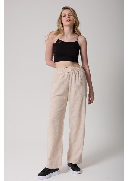 Kadın Kemerli Yüksek Bel Ispanyol Paça Pantolon