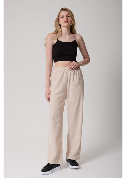 Kadın Kemerli Yüksek Bel Ispanyol Paça Pantolon