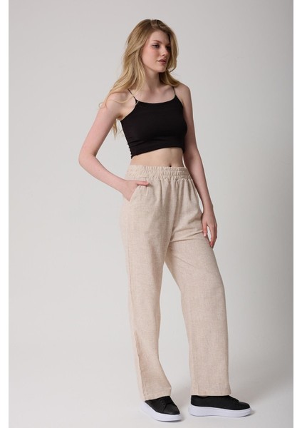 Kadın Kemerli Yüksek Bel Ispanyol Paça Pantolon