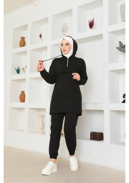 Önden Yarım Fermuarlı Eşofman Takımı TRN1019 Siyah