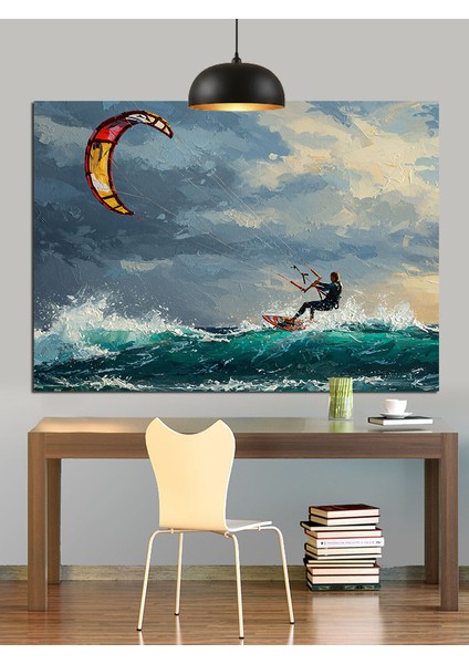 Denizde Kite Sörf Dekoratif Kanvas - Mdf Ahşap Tablo