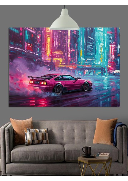 Neon Sokak Arabası Dekoratif Kanvas - Mdf Ahşap Tablo fırsatları