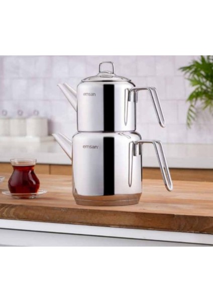 Karla Çelik Çaydanlık Takımı – 18/10 Paslanmaz Çelik, Ergonomik Saplı, Şık Tasarım