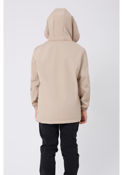 Spor Erkek Çocuk Mürdüm Içi Astarlı Su ve Rüzgar Geçirmez Kapüşonlu Çift Fermuarlı Cepli Yağmurluk