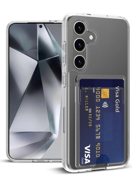 Samsung Galaxy A17 Kılıf Arkası Şeffaf Kartlık Bölmeli Cüzdanlı Kartvizitli Yumuşak Silikon Kapak
