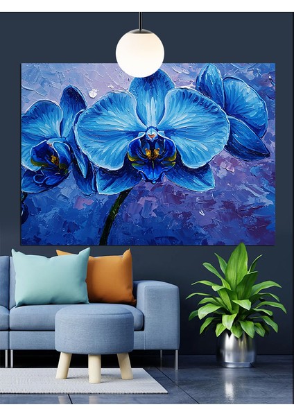 Koyu Fon Üzerinde Mavi Orkide Dekoratif Kanvas - Mdf Ahşap Tablo modelleri