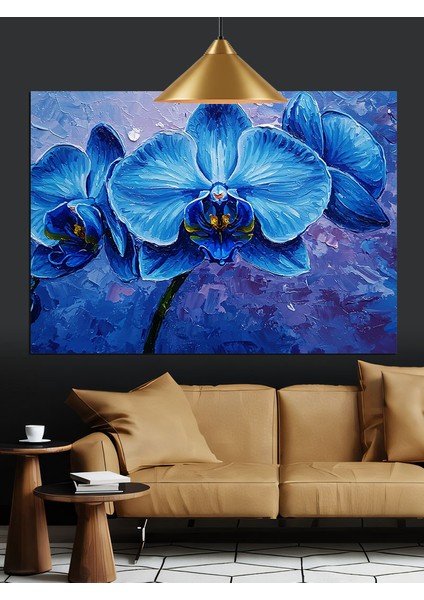 Koyu Fon Üzerinde Mavi Orkide Dekoratif Kanvas - Mdf Ahşap Tablo fırsatları