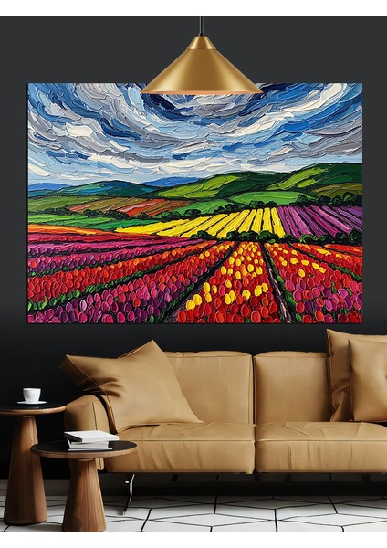 Renkli Lale Tarlası Dekoratif Kanvas - Mdf Ahşap Tablo