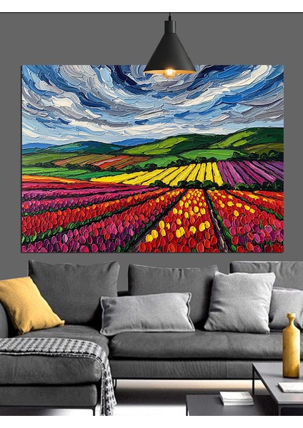 Renkli Lale Tarlası Dekoratif Kanvas - Mdf Ahşap Tablo fiyatları