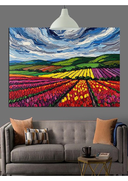 Renkli Lale Tarlası Dekoratif Kanvas - Mdf Ahşap Tablo modelleri