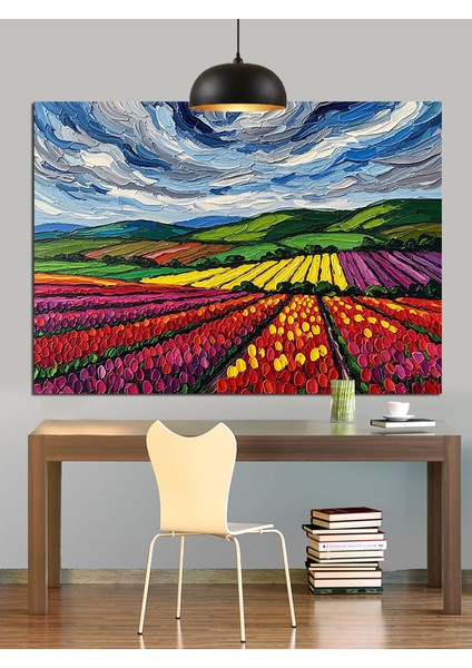 Renkli Lale Tarlası Dekoratif Kanvas - Mdf Ahşap Tablo fırsatları