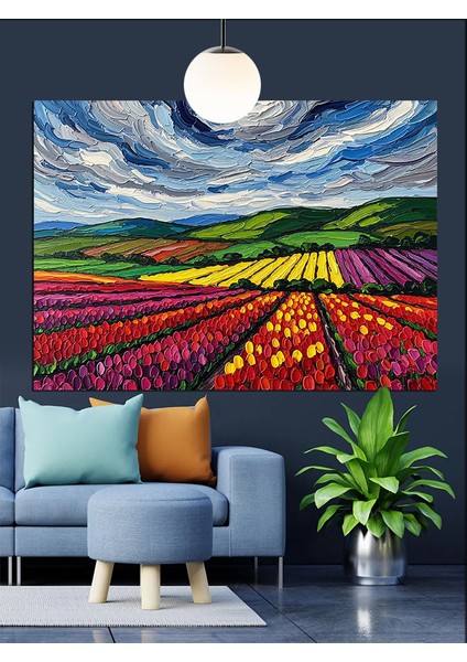 Renkli Lale Tarlası Dekoratif Kanvas - Mdf Ahşap Tablo indirimleri