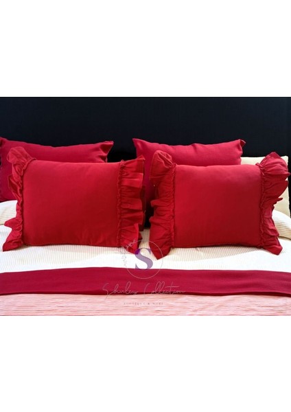 Kırmızı Keten Bohem Fırfırlı Vintage 2'li Dikdörtgen Kırlent Kılıfı fiyatları