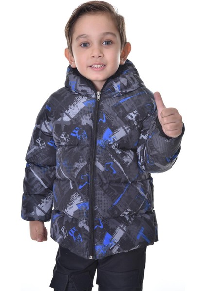 Spor Erkek Çocuk Dijital Desen Polar Su ve Rüzgar Geçirmez Kapüşonlu Mont