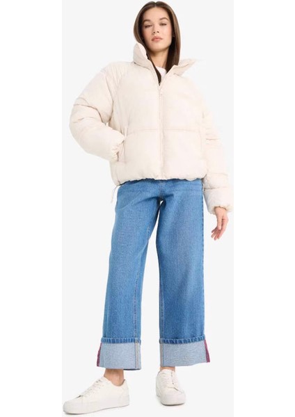 Su Geçirmez Regular Fit Dik Yaka Fermuarlı Şişme Mont E8690AX25AU fiyatları