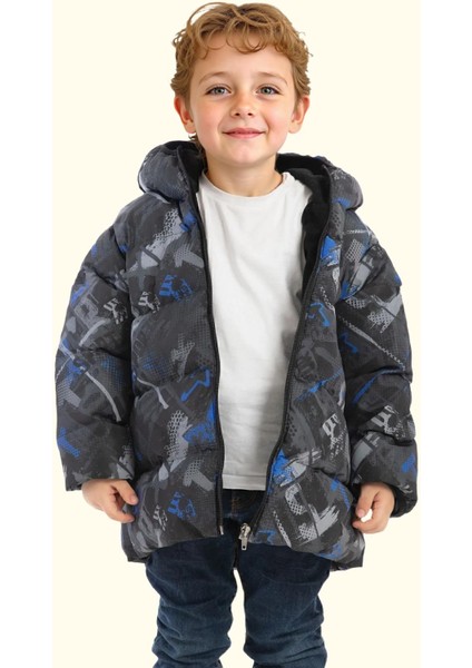 Spor Erkek Dijital Desen Polar Su ve Rüzgar Geçirmez Kapüşonlu Mont