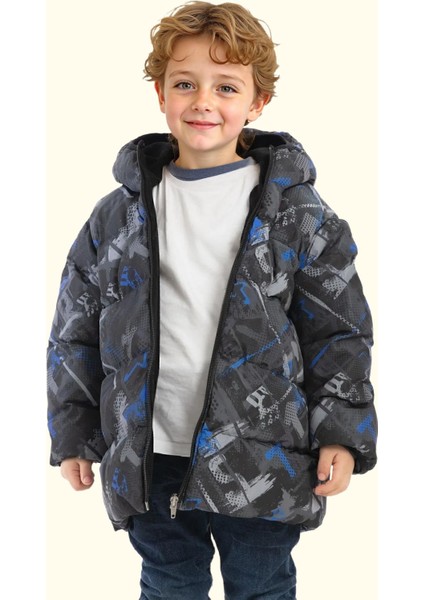 Spor Erkek Dijital Desen Polar Su ve Rüzgar Geçirmez Kapüşonlu Mont