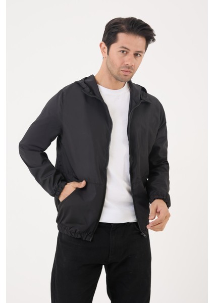 Spor erkek kapüşonlu su ve rüzgar geçirmez cepli ıçi astarlı oversize yağmurluk