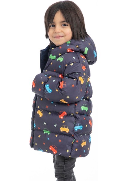 Spor Erkek Çocuk Polarlı Kapüşonlu Araba Yıldız Ay Desenli Mont & Kaban