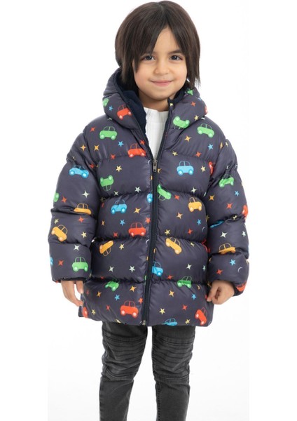 Spor Erkek Çocuk Polarlı Kapüşonlu Araba Yıldız Ay Desenli Mont & Kaban
