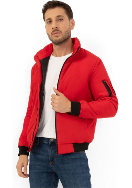Spor Erkek Astarlı Dik Yaka Mevsimlik Cepli Su ve Rüzgar Geçirmez Mont