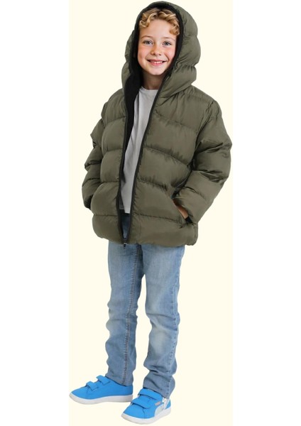 Spor Erkek Çocuk Polarlı Kapüşonlu Su Geçirmez Rüzgara Dayanıklı Cepli Mont