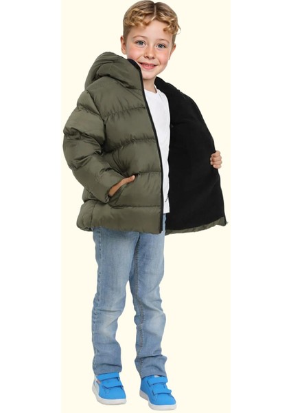 Spor Erkek Çocuk Polarlı Kapüşonlu Su Geçirmez Rüzgara Dayanıklı Cepli Mont