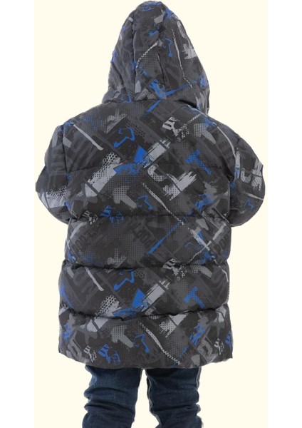 Spor Erkek Dijital Desen Polar Su ve Rüzgar Geçirmez Kapüşonlu Mont