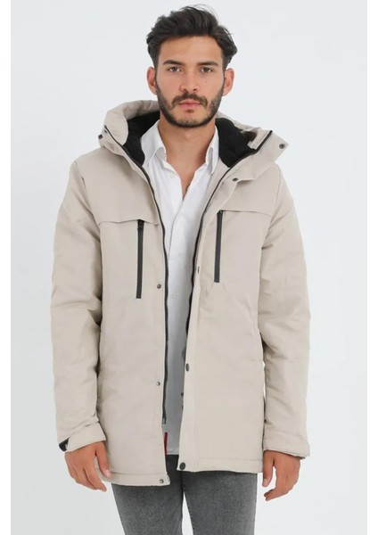 Spor Erkek Polarlı Su ve Rüzgar Geçirmez Kapüşonlu Mont & Kaban & Parka