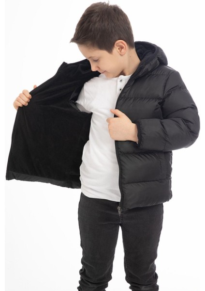 Spor Erkek Çocuk Polarlı Kapüşonlu Su Geçirmez Rüzgara Dayanıklı Cepli Mont