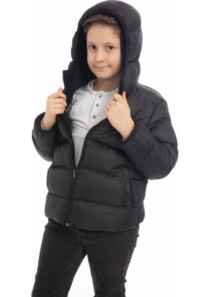 Spor Erkek Çocuk Polarlı Kapüşonlu Su Geçirmez Rüzgara Dayanıklı Cepli Mont