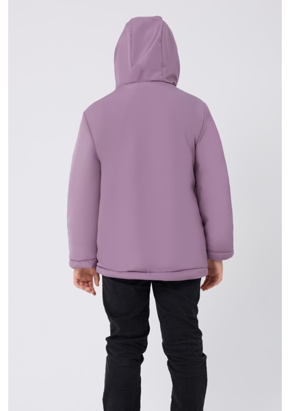 Spor Kız Spor Çocuk Gülen Emoji Polarlı Kürklü Su Ve Rüzgar Geçirmez Kapüşonlu Cepli Mont