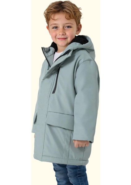 Spor Erkek Çocuk Kürklü Su Ve Rüzgar Geçirmez Kapüşonlu 3 Cep Mont & Kaban & Parka