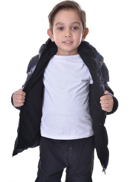 Spor Erkek Çocuk Dijital Desen Polar Su ve Rüzgar Geçirmez Kapüşonlu Mont