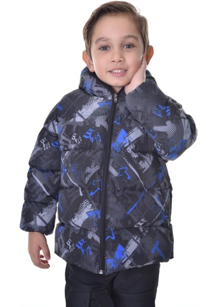 Spor Erkek Çocuk Dijital Desen Polar Su ve Rüzgar Geçirmez Kapüşonlu Mont