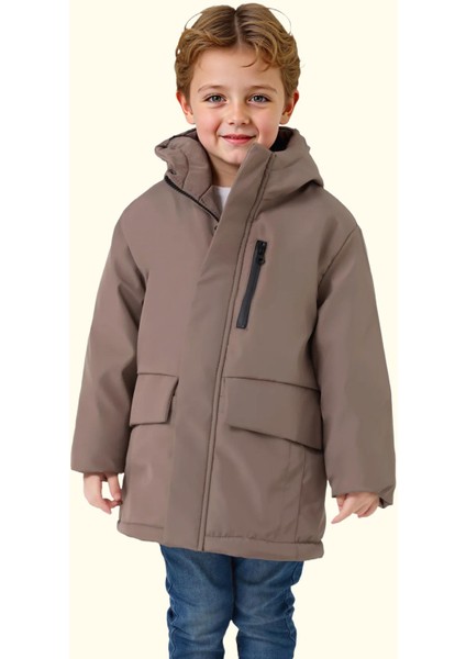 Spor Erkek Çocuk Kürklü Su Ve Rüzgar Geçirmez Kapüşonlu 3 Cep Mont & Kaban & Parka