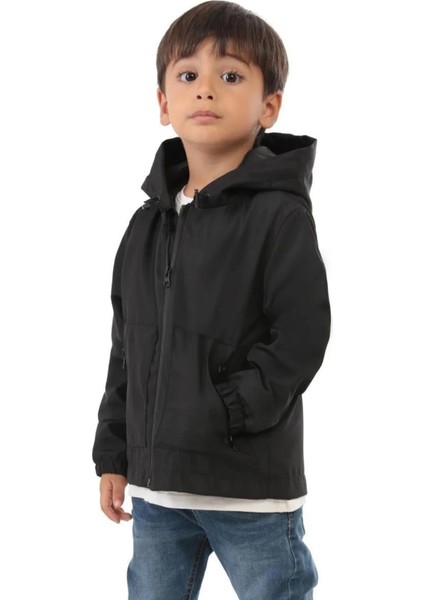 Spor Erkek Çocuk Mürdüm Içi Astarlı Su ve Rüzgar Geçirmez Kapüşonlu Çift Fermuarlı Cepli Yağmurluk