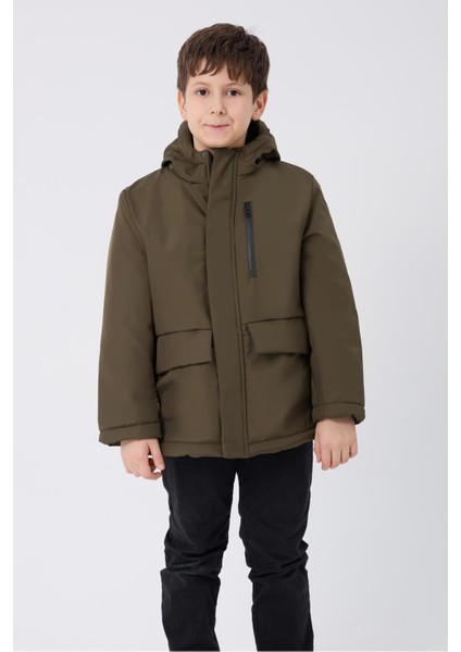 Spor Erkek Çocuk Kürklü Su Ve Rüzgar Geçirmez Kapüşonlu 3 Cep Mont & Kaban & Parka
