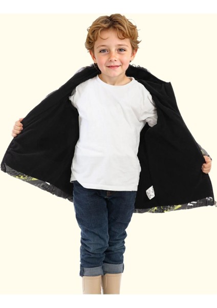 Spor Erkek Çocuk Dijital Desen Polar Su ve Rüzgar Geçirmez Kapüşonlu Mont