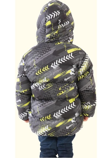 Spor Erkek Çocuk Dijital Desen Polar Su ve Rüzgar Geçirmez Kapüşonlu Mont