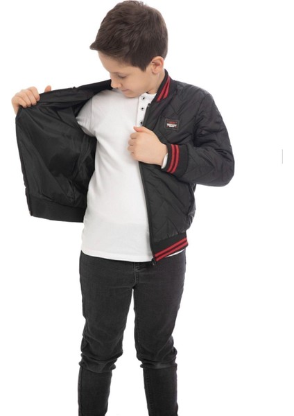 Spor Erkek Çocuk Kolej Yaka Astarlı Su ve Rüzgar Geçirmez Fermuarlı Cep Mont Ceket