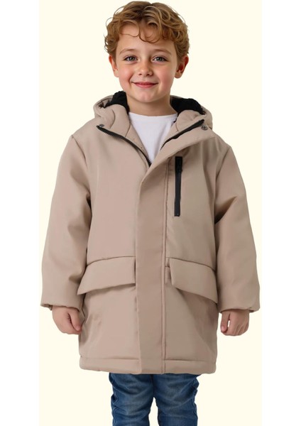 Spor Erkek Spor Çocuk Kürklü Su ve Rüzgar Geçirmez Kapüşonlu 3 Cep Mont & Kaban & Parka