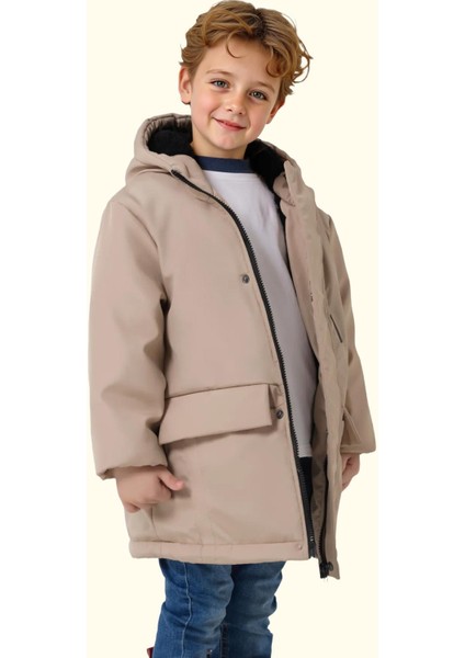 Spor Erkek Spor Çocuk Kürklü Su ve Rüzgar Geçirmez Kapüşonlu 3 Cep Mont & Kaban & Parka