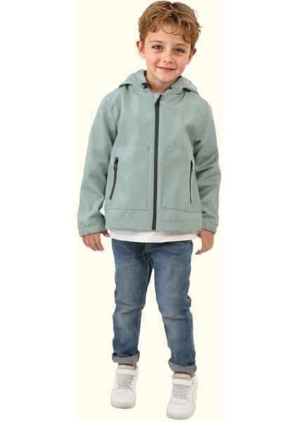 Spor Erkek Çocuk Mürdüm Içi Astarlı Su ve Rüzgar Geçirmez Kapüşonlu Çift Fermuarlı Cepli Yağmurluk