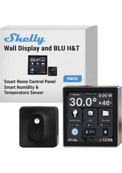 Wall Display Siyah + Blu H&t Siyah (Paket), Wlan Akıllı Ev Kontrol Paneli, Termostat, Entegre 5A Röle, Nötr Iletken Gerekli, Çevre Verileri, Kontrol Merkezi, Alexa ve Google Home
